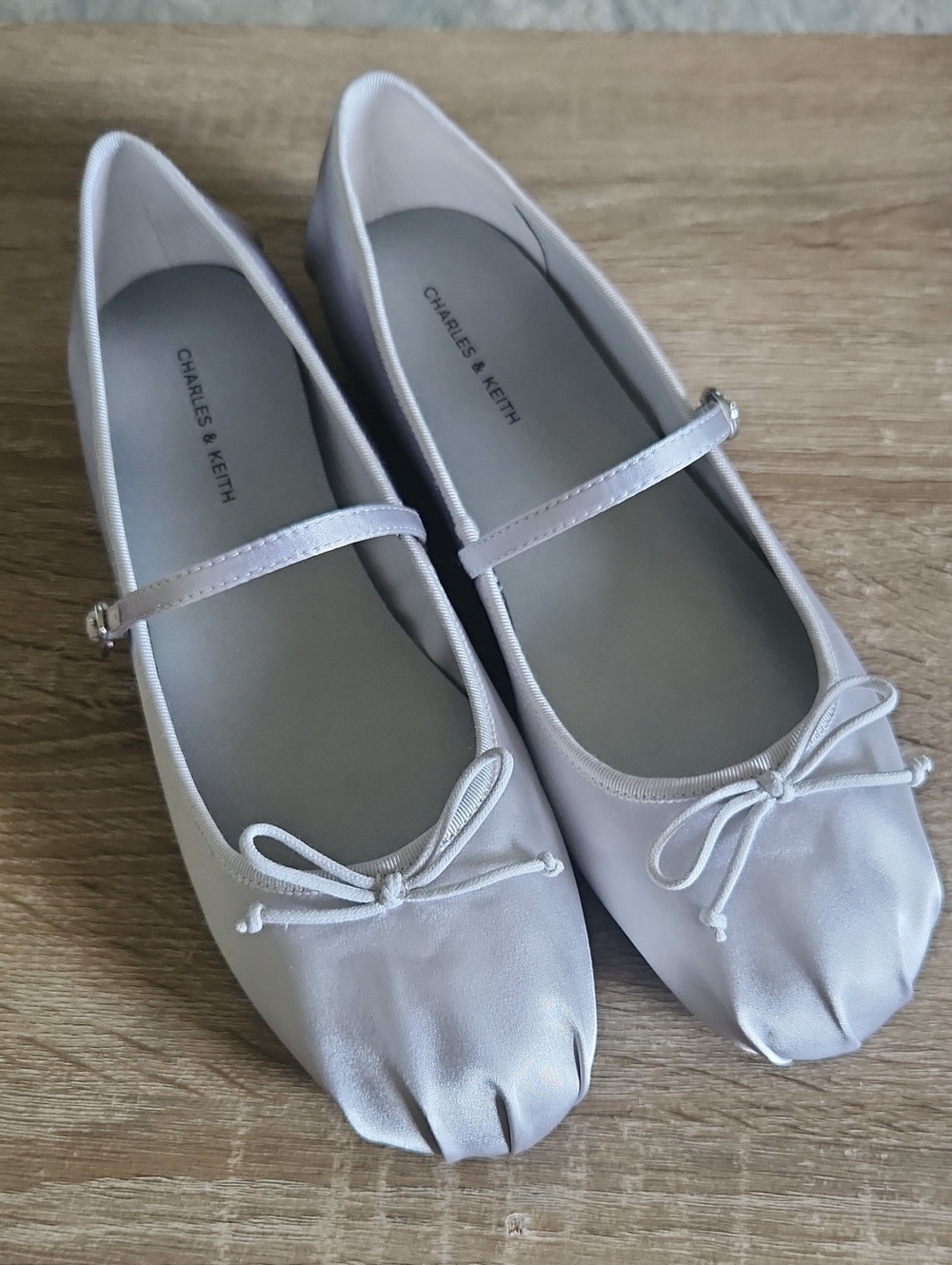 Charles & Keith Pale Silver Mary Jane Ballet Flats with Bow
